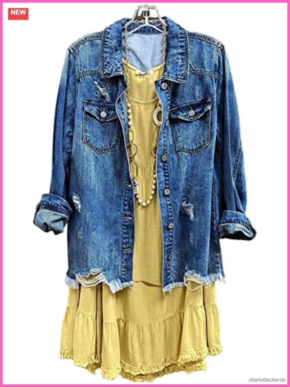 Women's Distressed Denim Jacket Long Sleeve Button Down Jean Coat